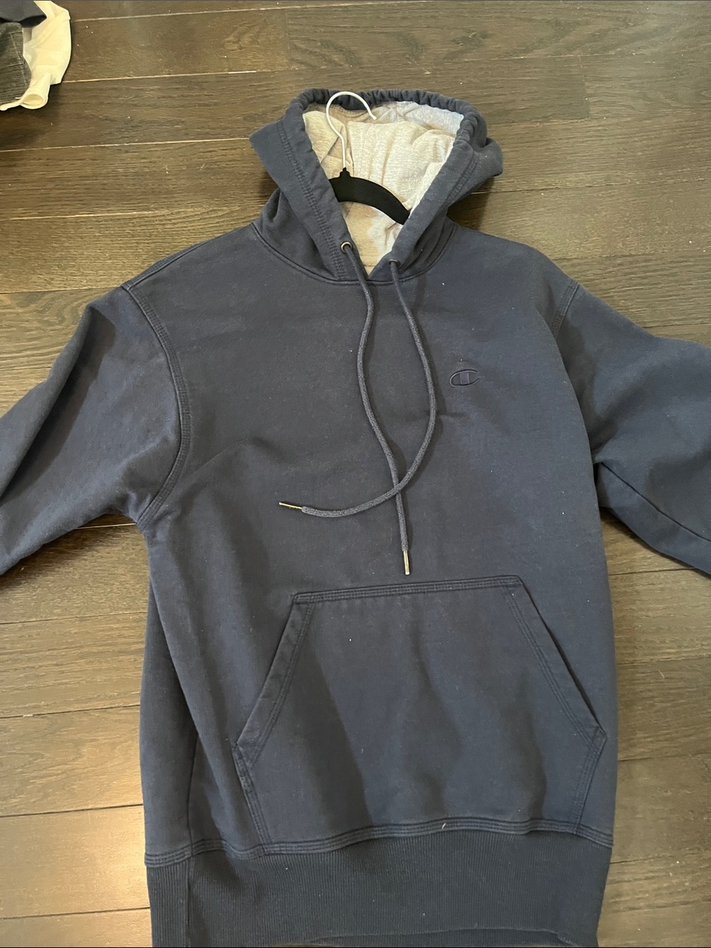 Champion Navy Pullover Hoodie with Gray Lined Hood